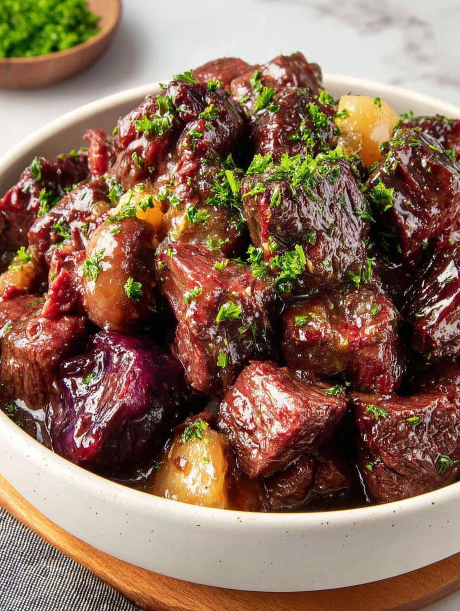 A bowl of meat and vegetables.