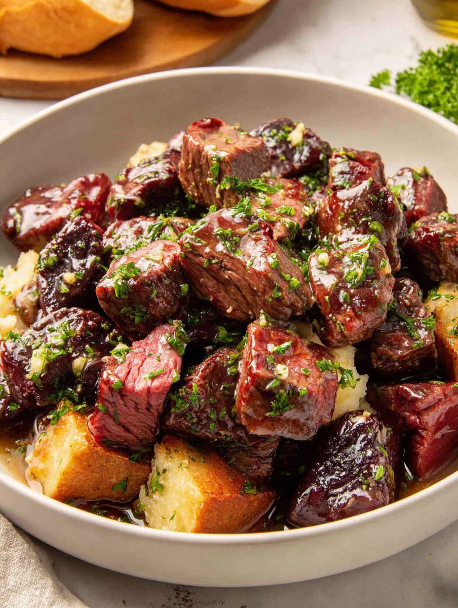 A bowl of meat and potatoes.