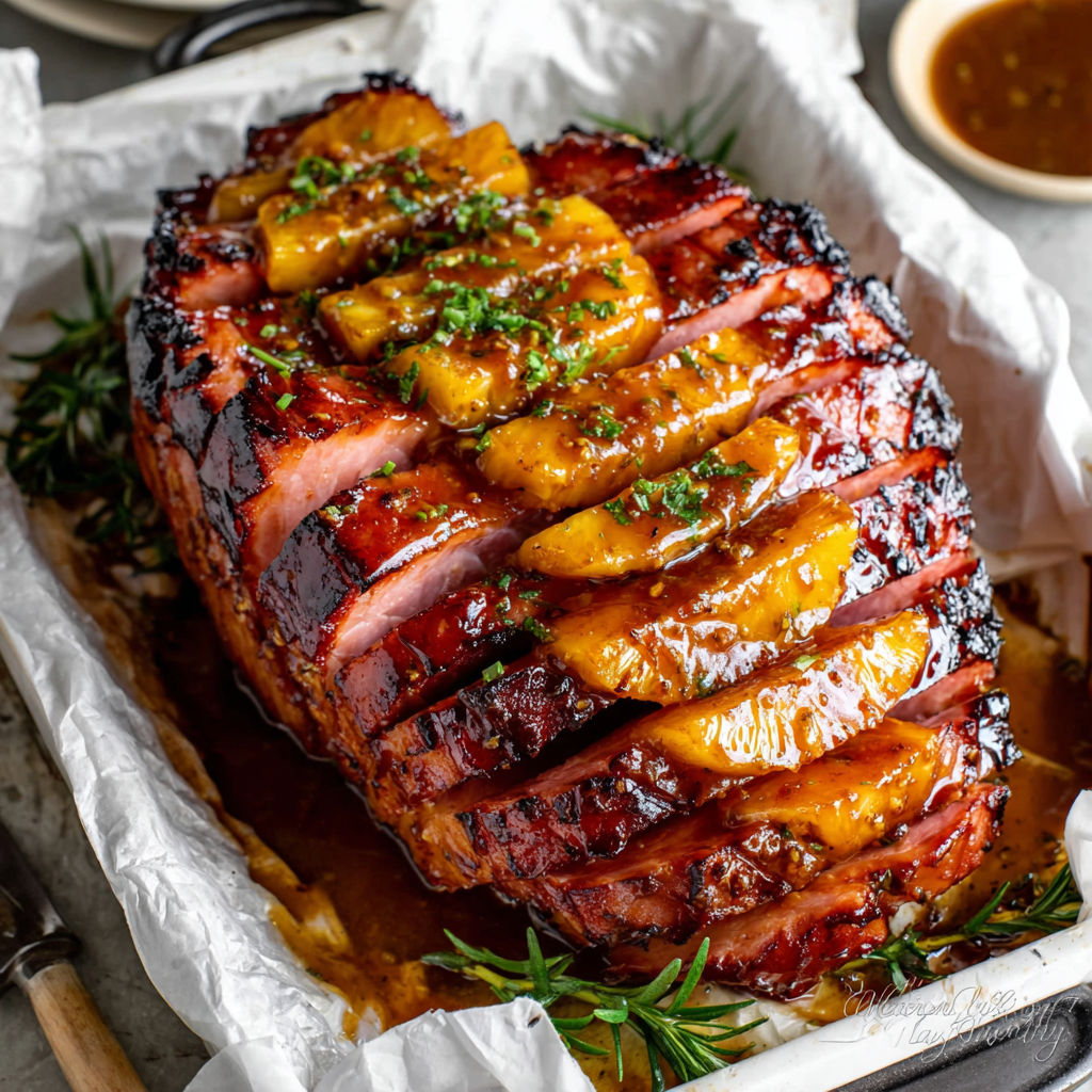 A ham with pineapple glaze.