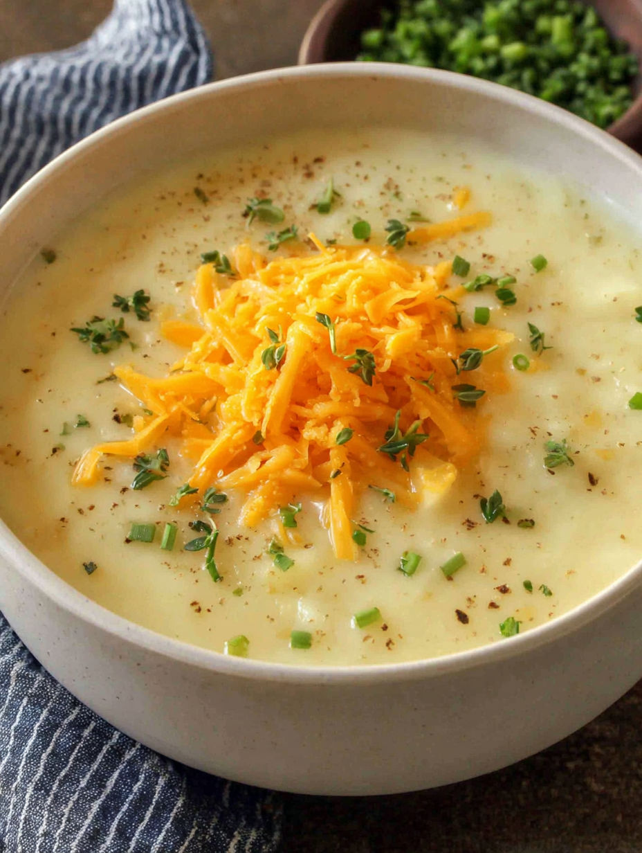 A bowl of soup with cheese on top.