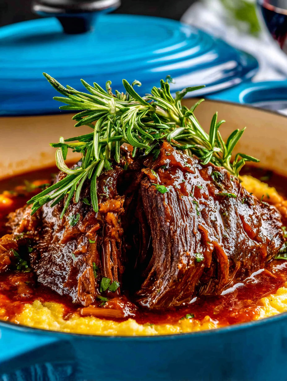 A close up of a roast beef dinner with a side of mashed potatoes.