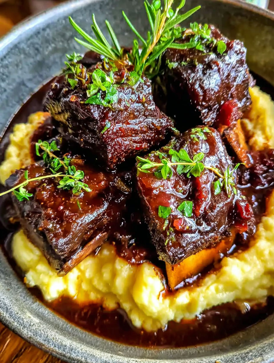 Braised short ribs with garlic mash.