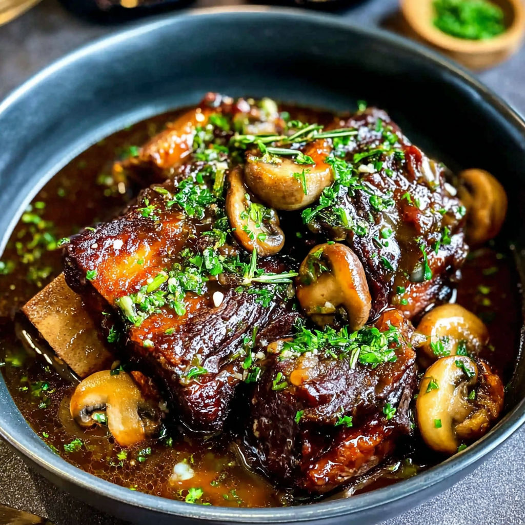 A bowl of slow braised beef short ribs.