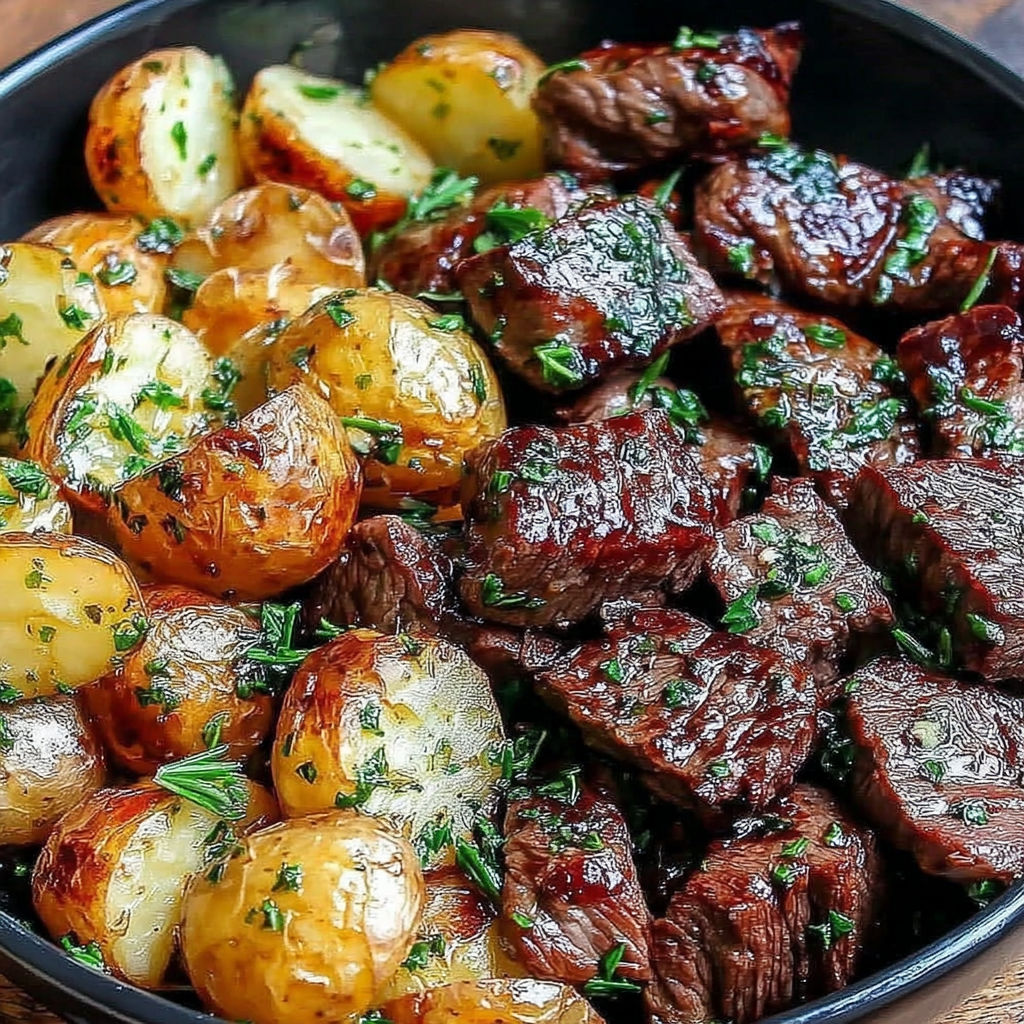 A plate of beef and potatoes.