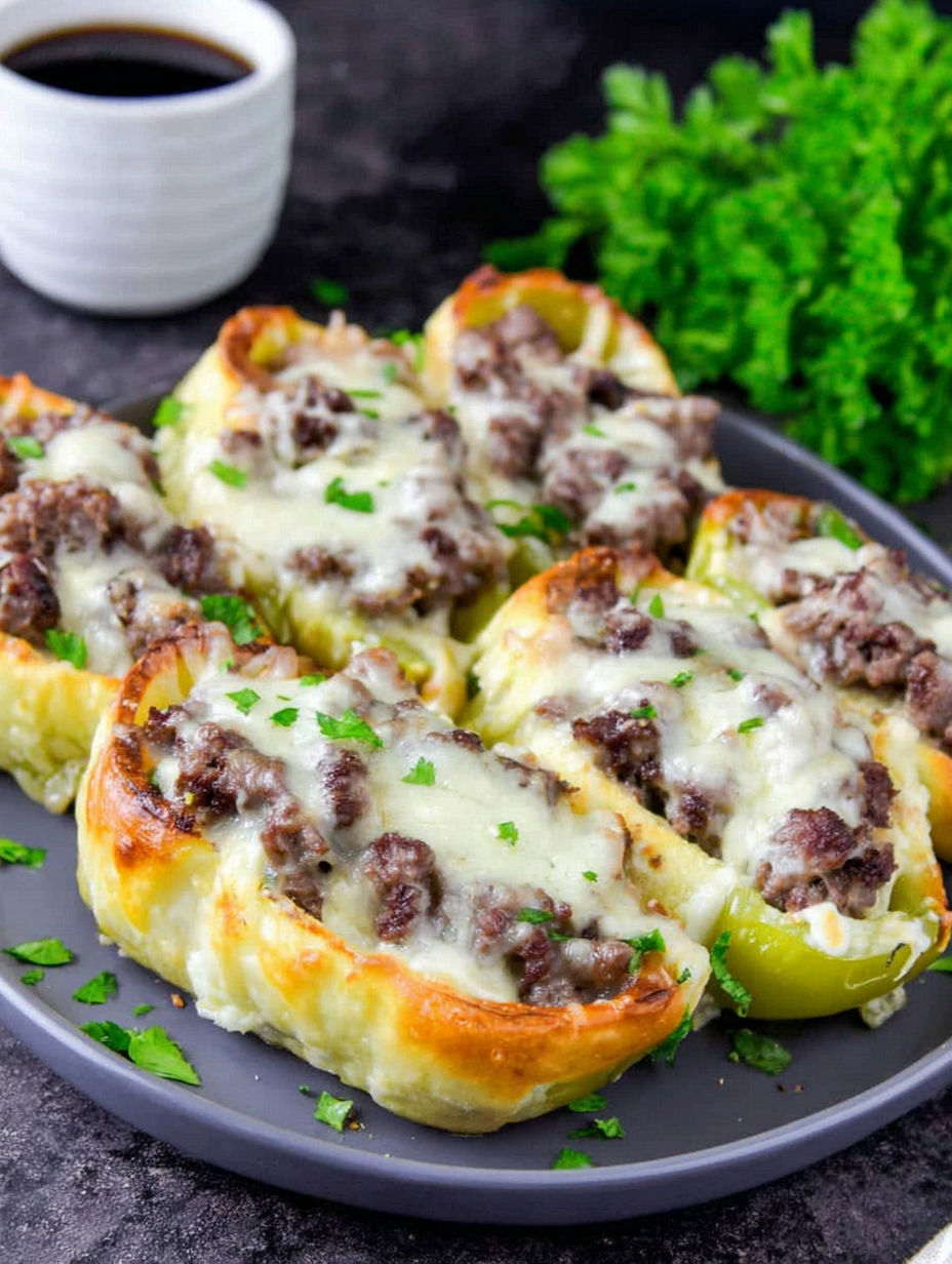 A plate of food with a cheesesteak roll.