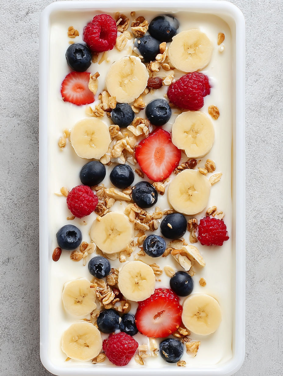 A close up of a healthy frozen yogurt bark recipe.