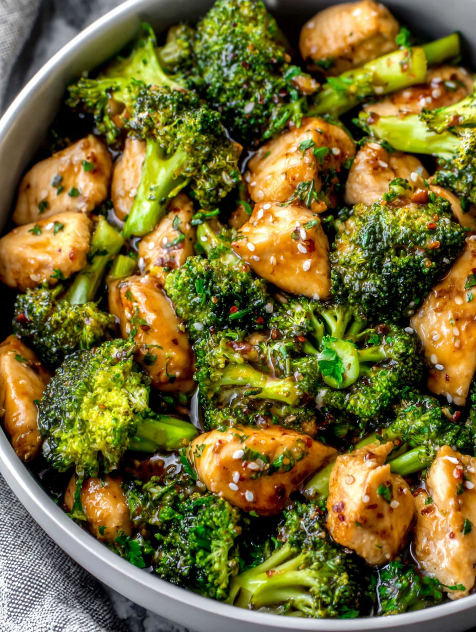 A pan of chicken and broccoli.