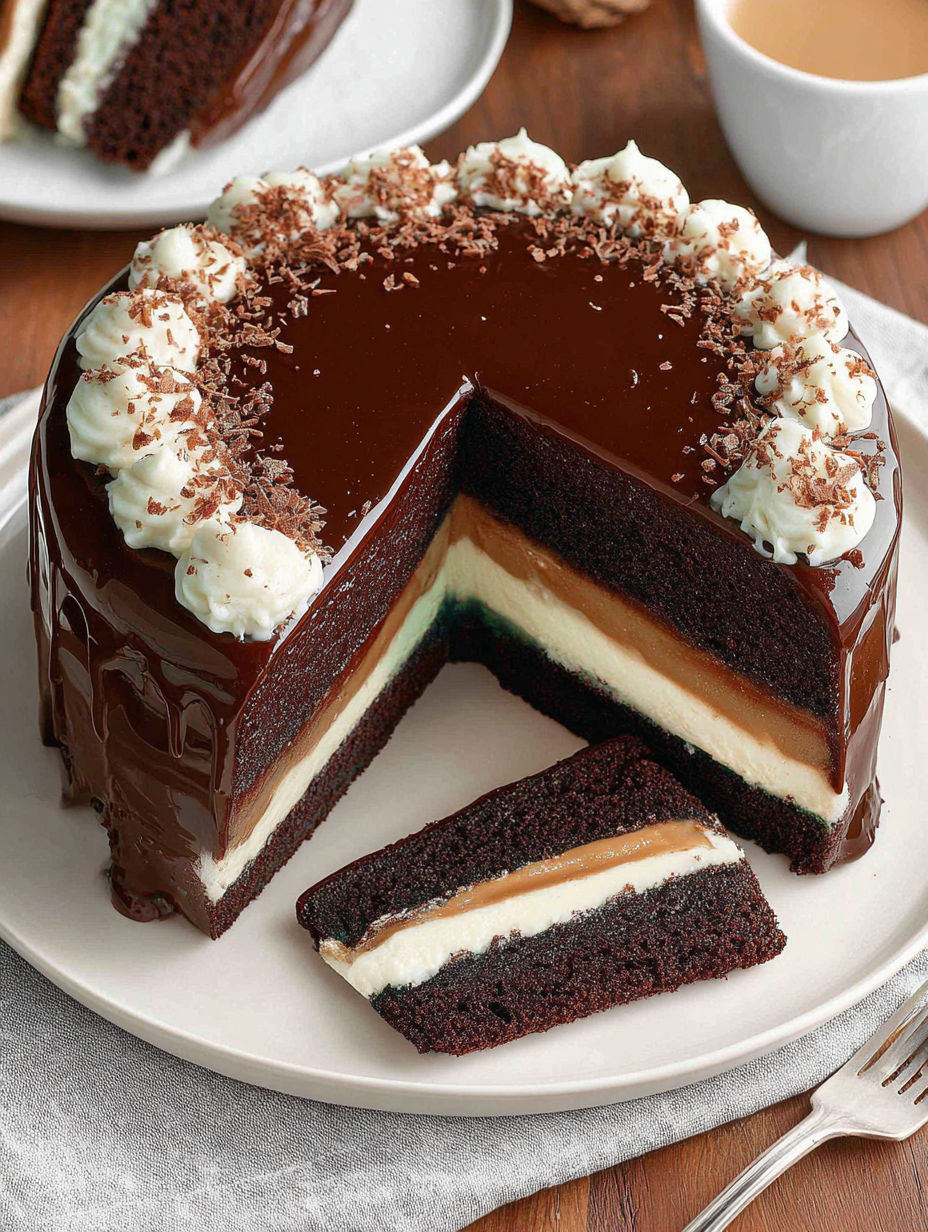 A slice of chocolate cake with white frosting.