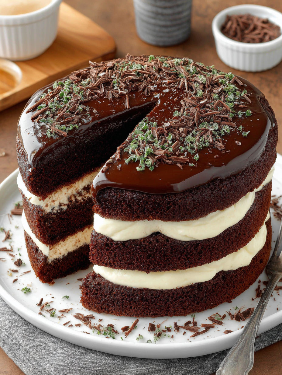A slice of chocolate cake with white frosting.