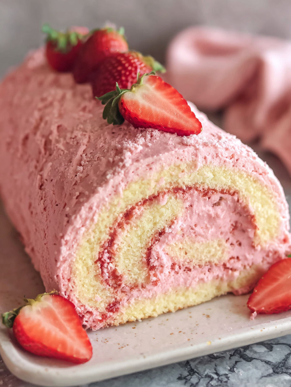 A slice of cake with strawberries on top.
