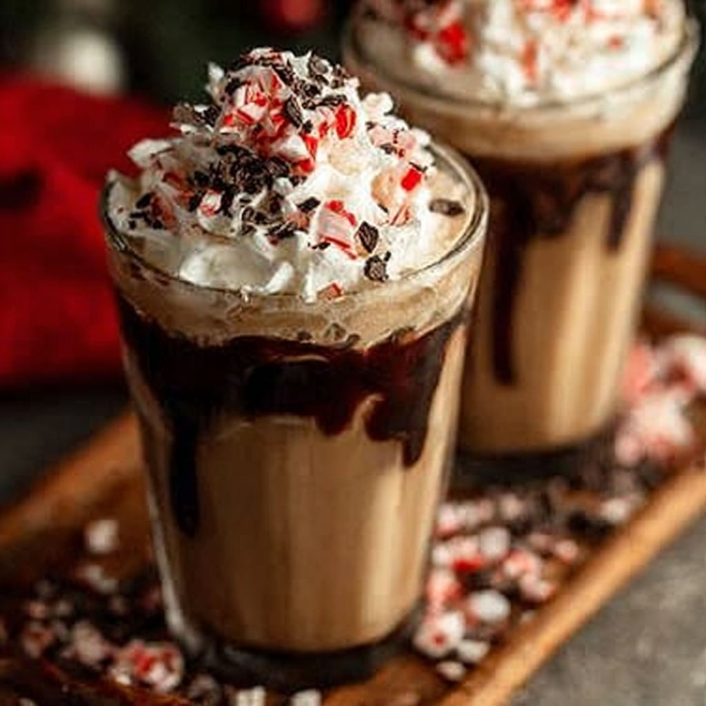 Two glasses of iced peppermint mocha.