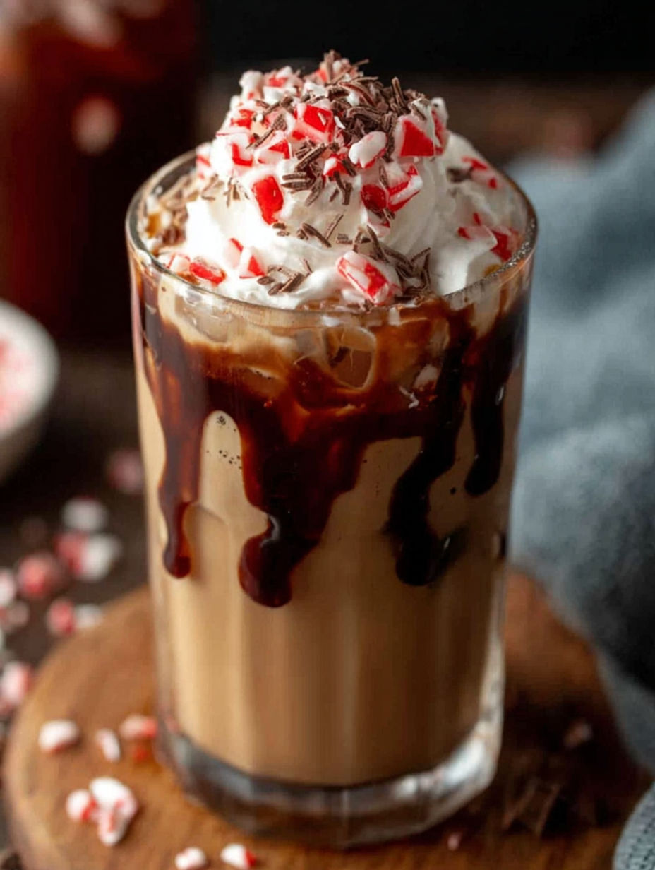 A glass of iced peppermint mocha.