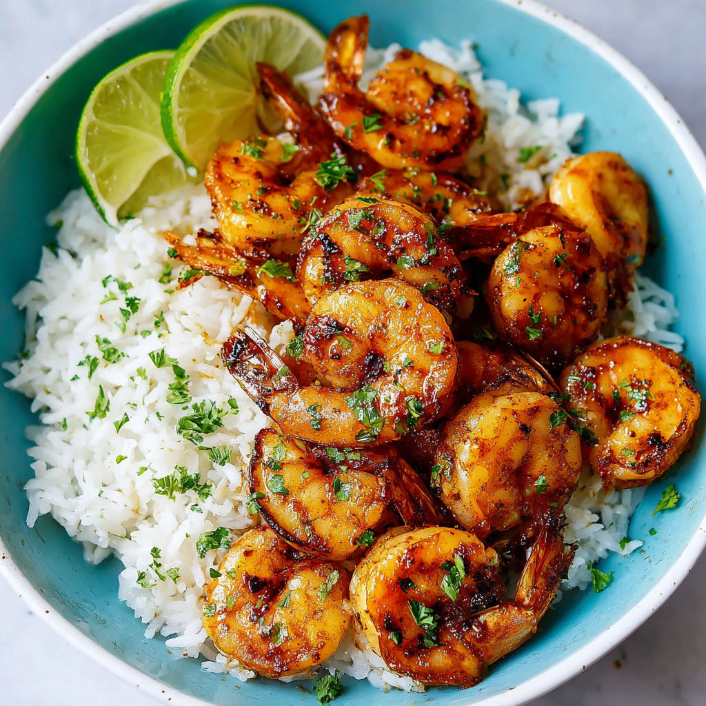 A bowl of shrimp and rice.