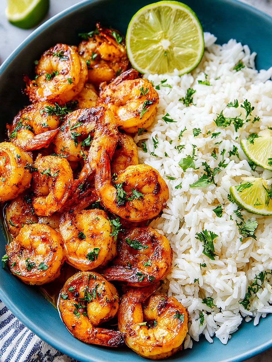 A bowl of shrimp and rice.