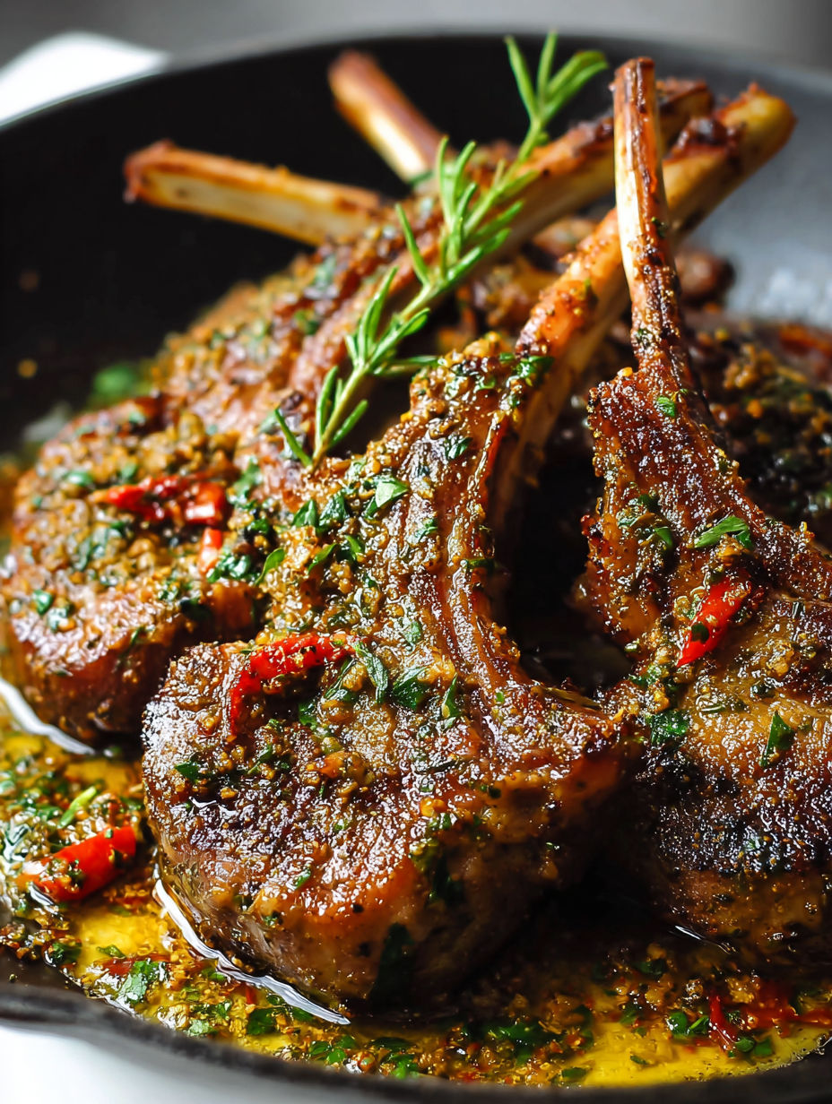A close up of a roast with a sprig of rosemary on top.