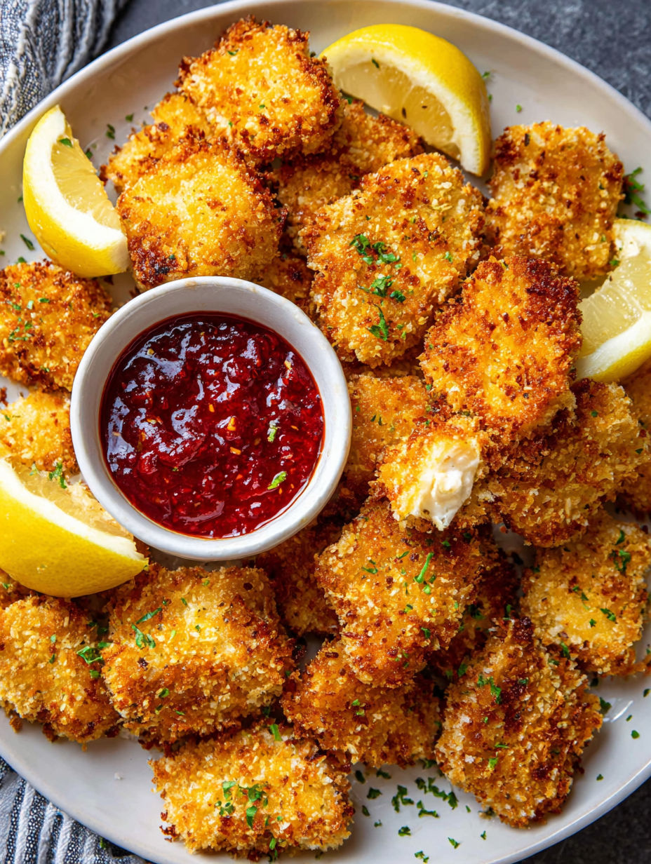 A plate of air fryer chicken nuggets with a bowl of ketchup.