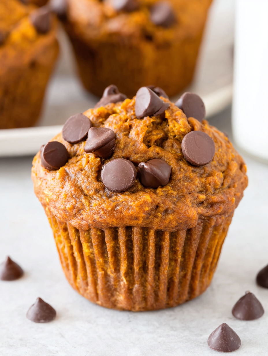 A cupcake with chocolate chips on top.