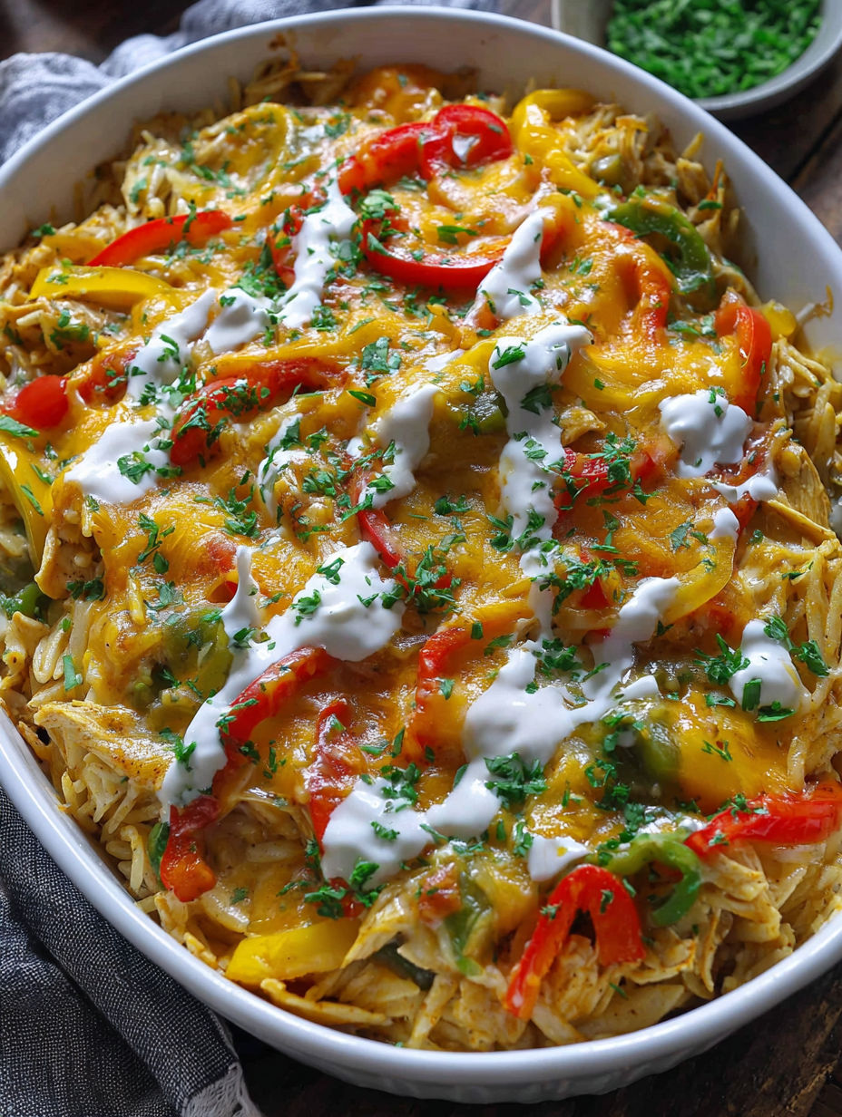 A bowl of food with a white sauce on top.