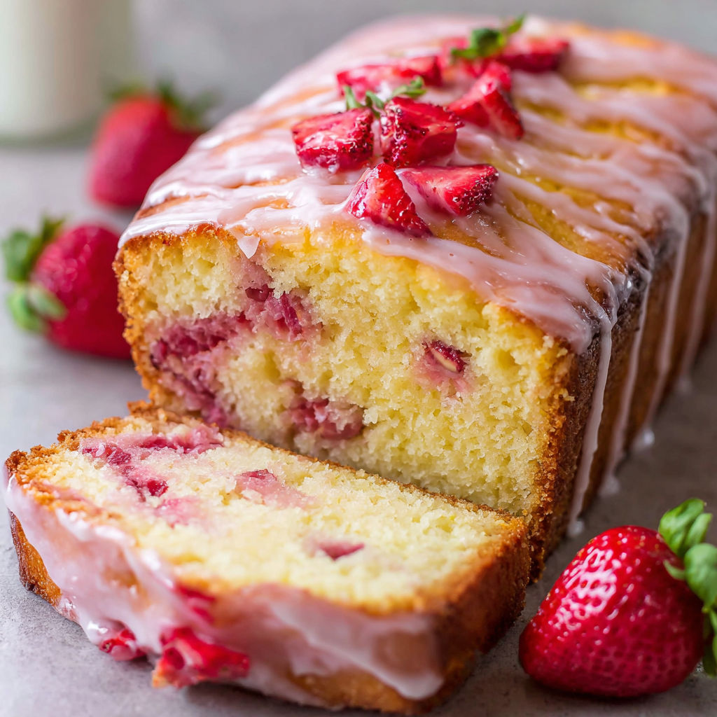 A slice of moist strawberry pound cake.