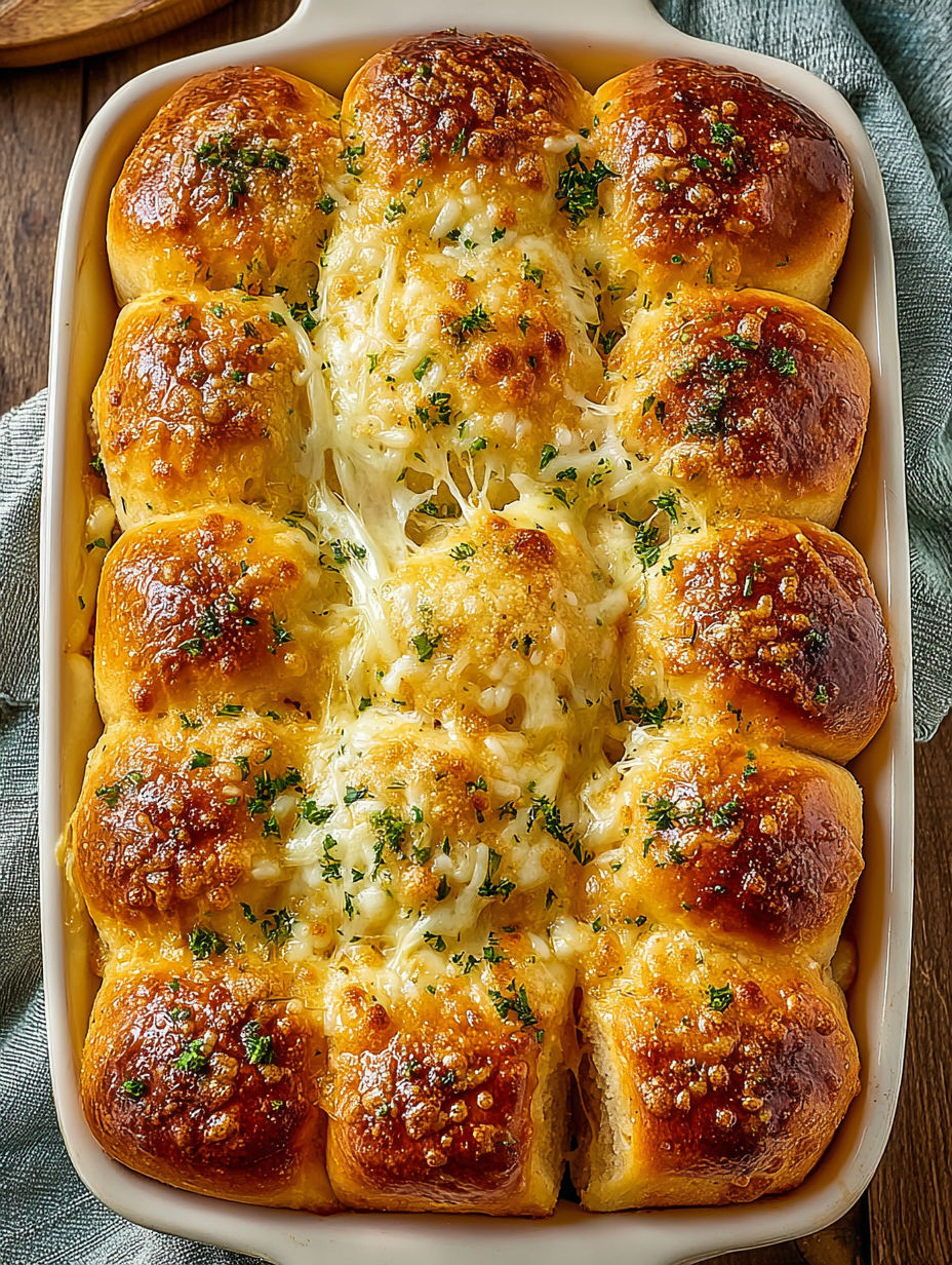 A dish of bread with cheese and herbs.