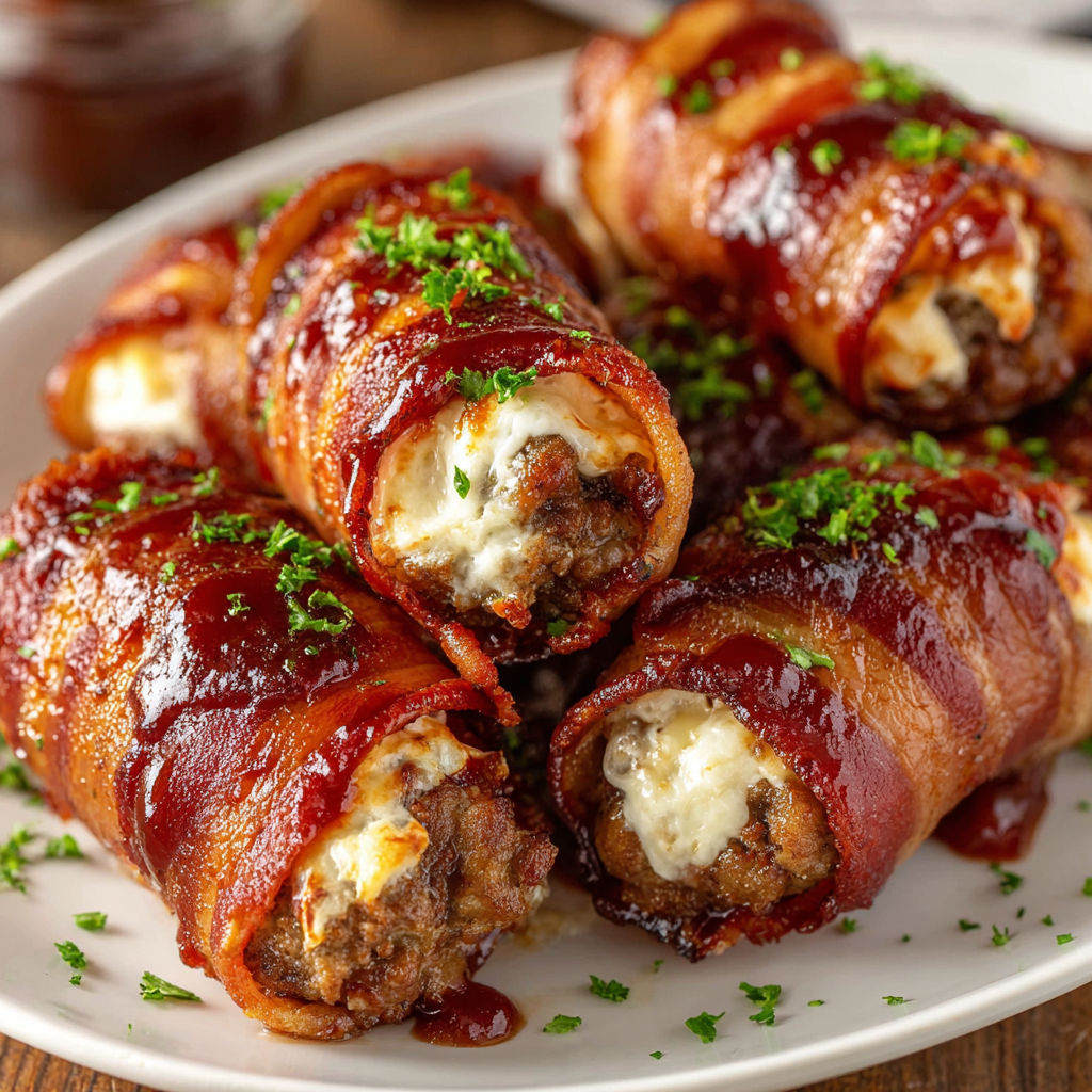 Bacon wrapped meat on a plate.