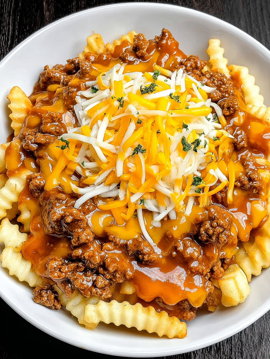 A bowl of chili cheese fries.