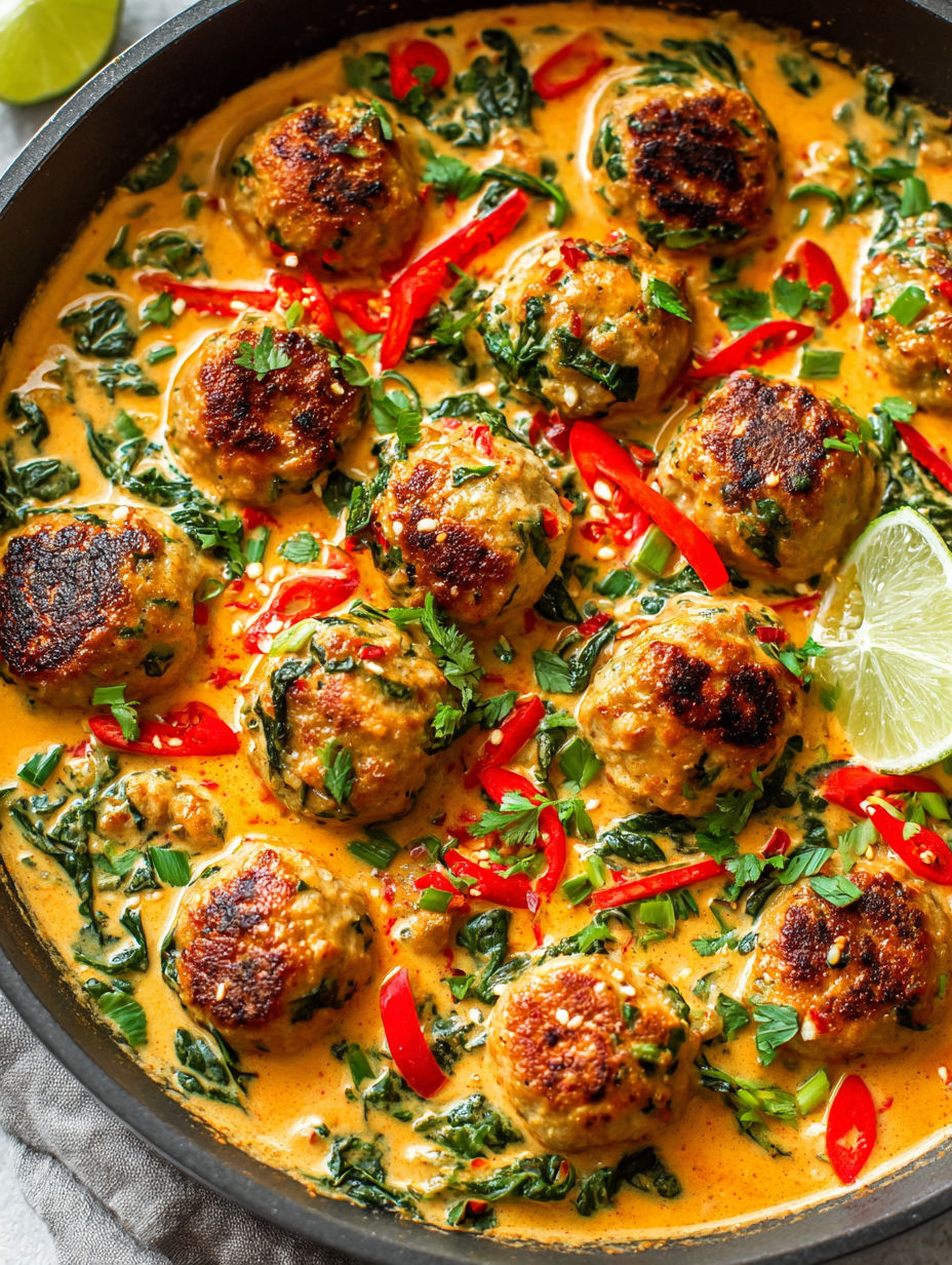 A bowl of food with meatballs and peppers.