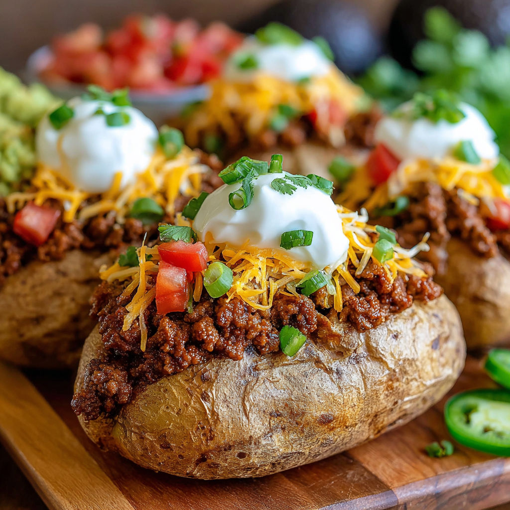 Baked potatoes with cheese and sour cream.