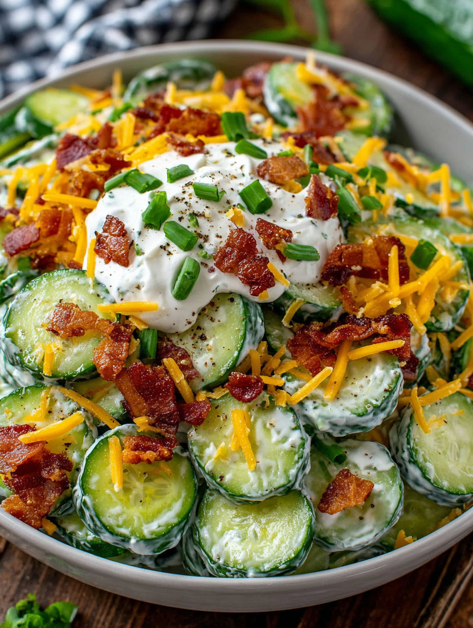 A bowl of cucumber ranch crack salad.