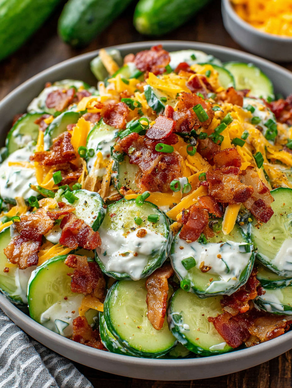 A bowl of cucumber ranch crack salad.