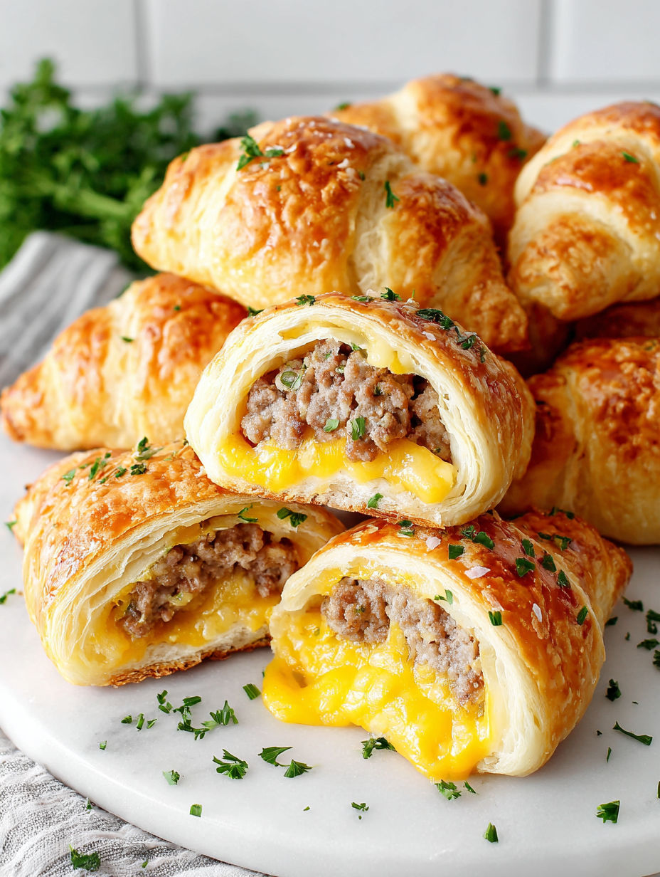 Sausage cheddar crescent rolls on a plate.