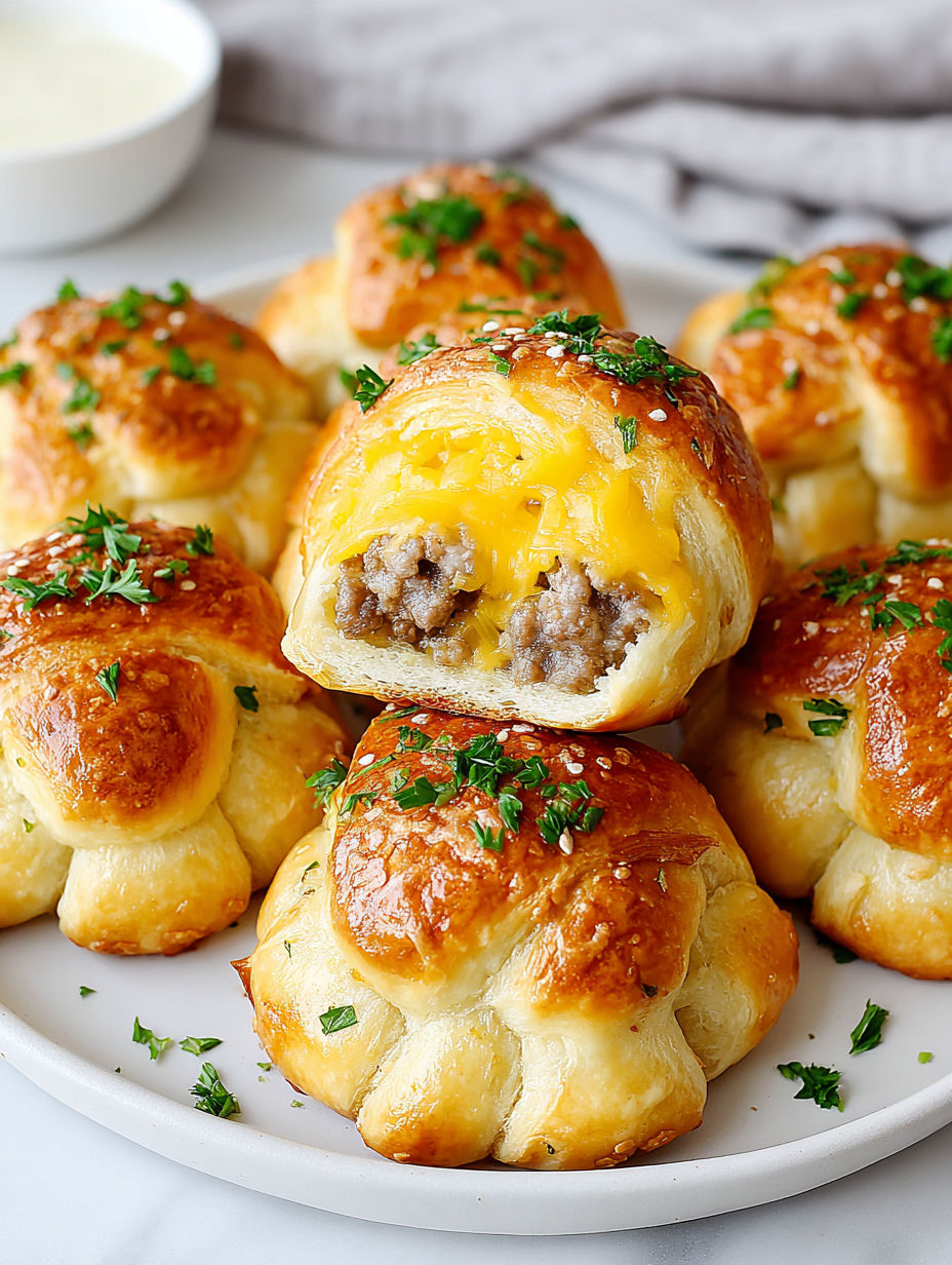 A plate of sausage cheddar crescent rolls.