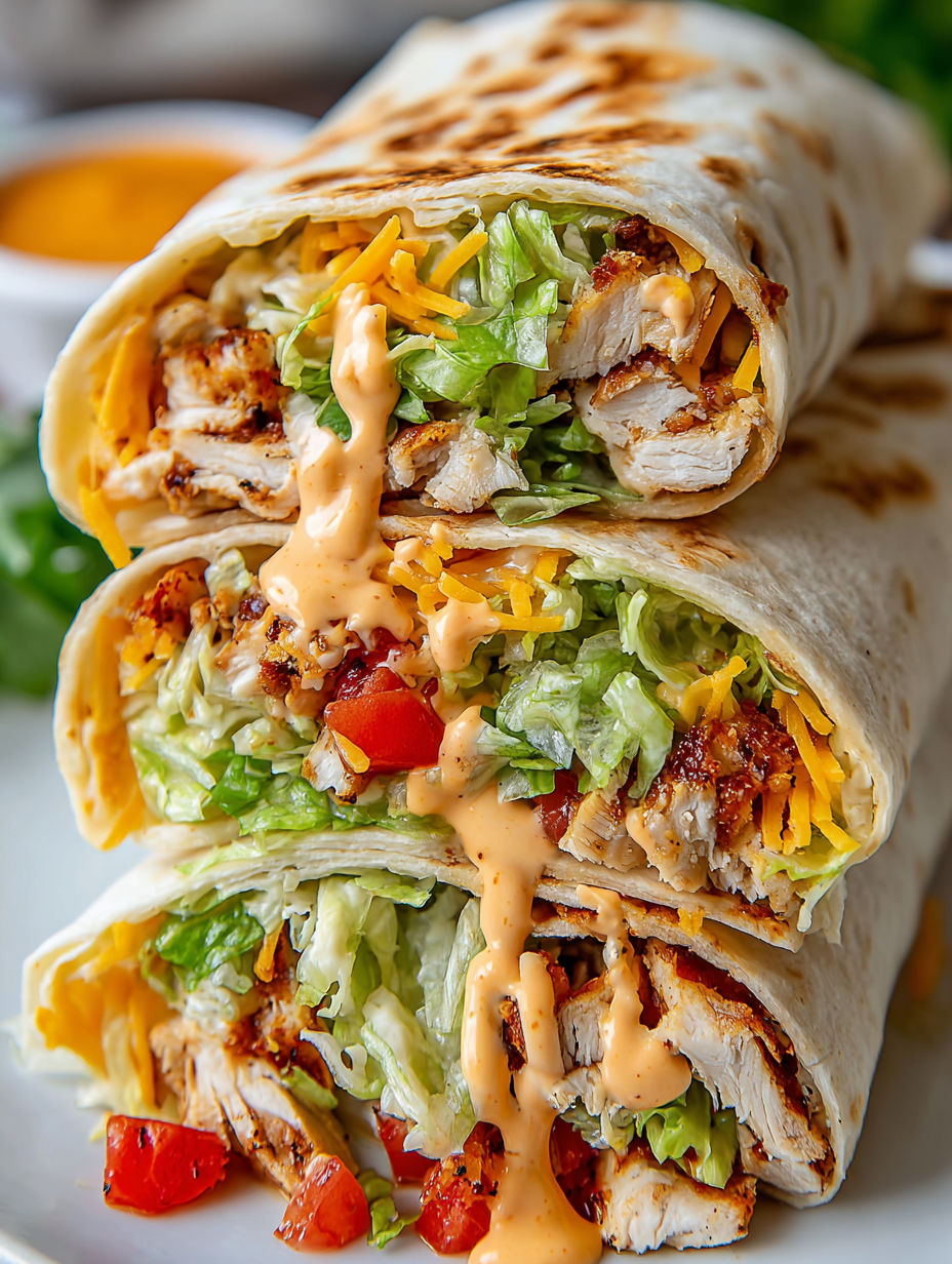A burrito with chicken and lettuce.