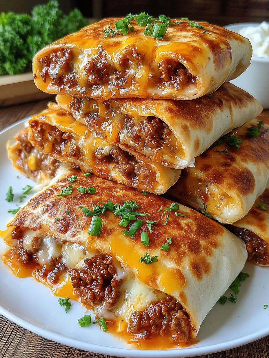 A stack of loaded cheesy pocket tacos.