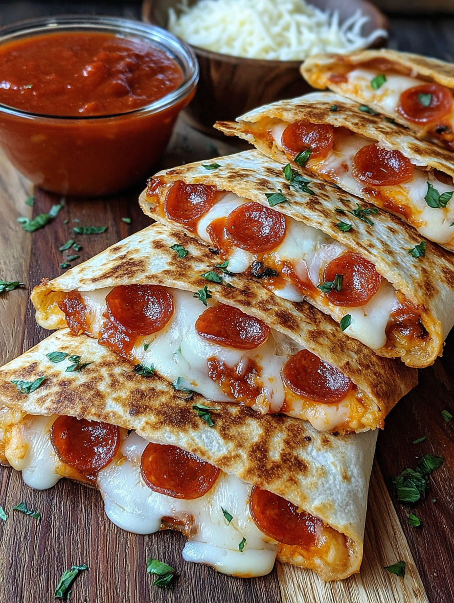 A quesadilla with pepperoni and cheese.