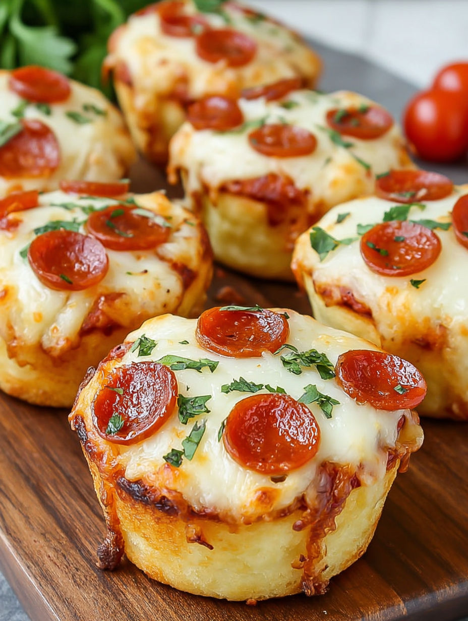 A muffin tin filled with pepperoni and cheese.