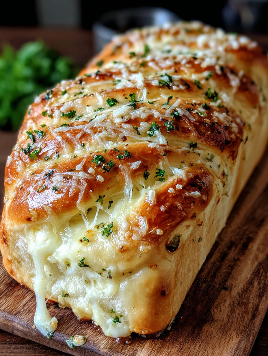 A swirled garlic herb cheese bread.