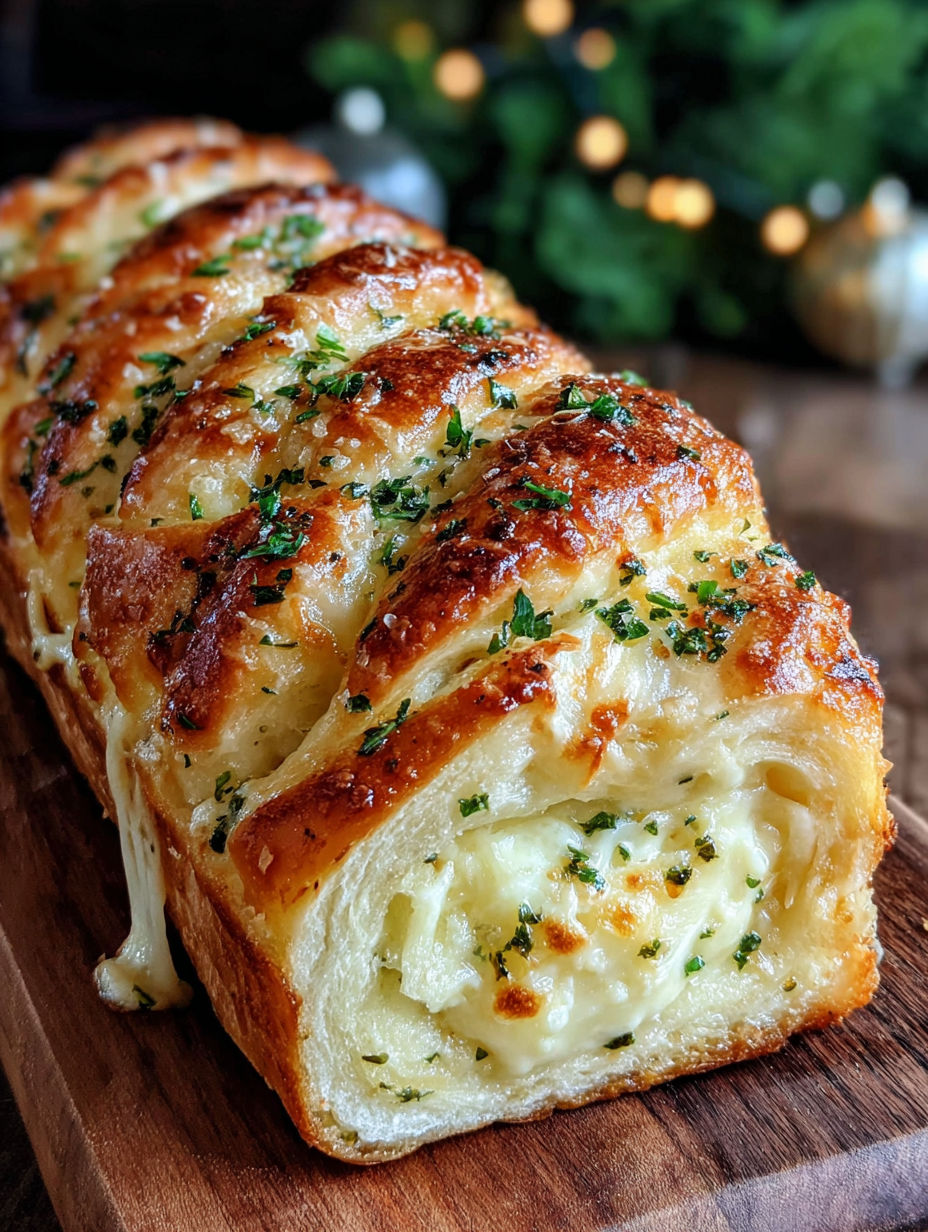 A swirled garlic herb cheese bread.