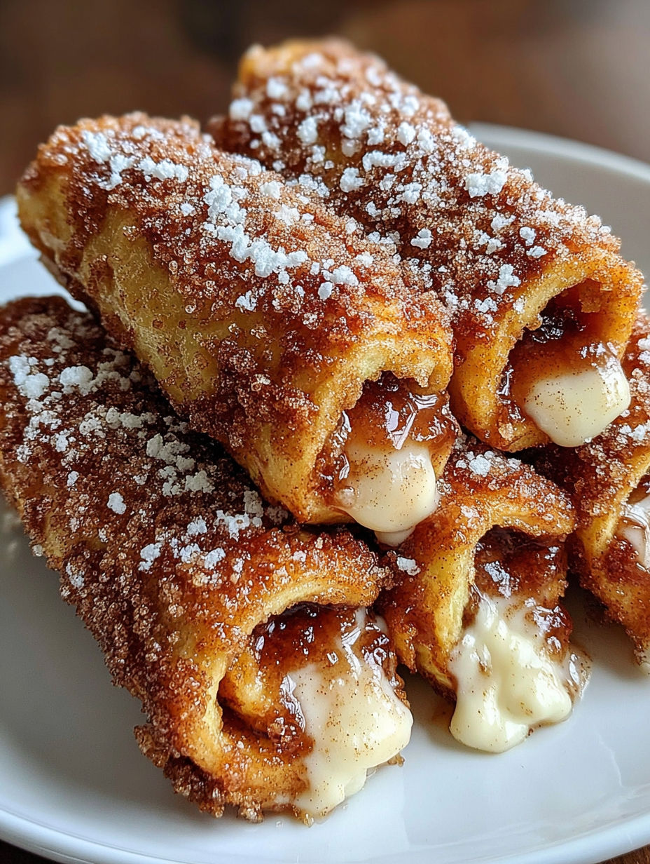 A plate of cinnamon french toast roll-ups.