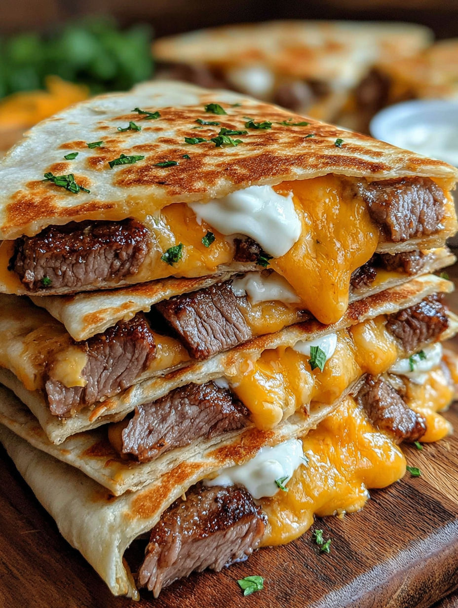 A stack of Taco Bell steak quesadillas.