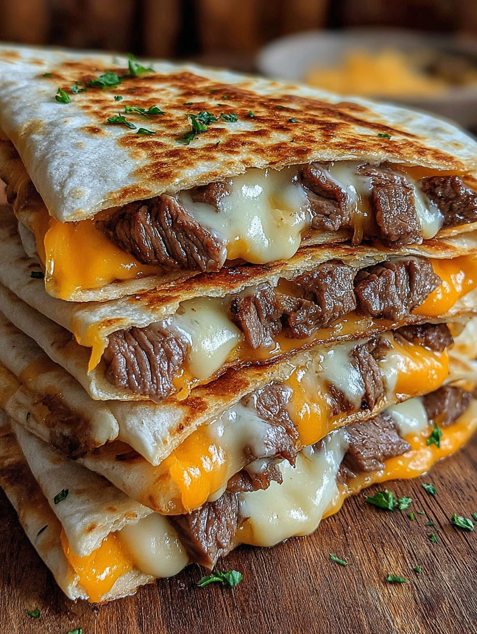 A stack of Taco Bell steak quesadillas.
