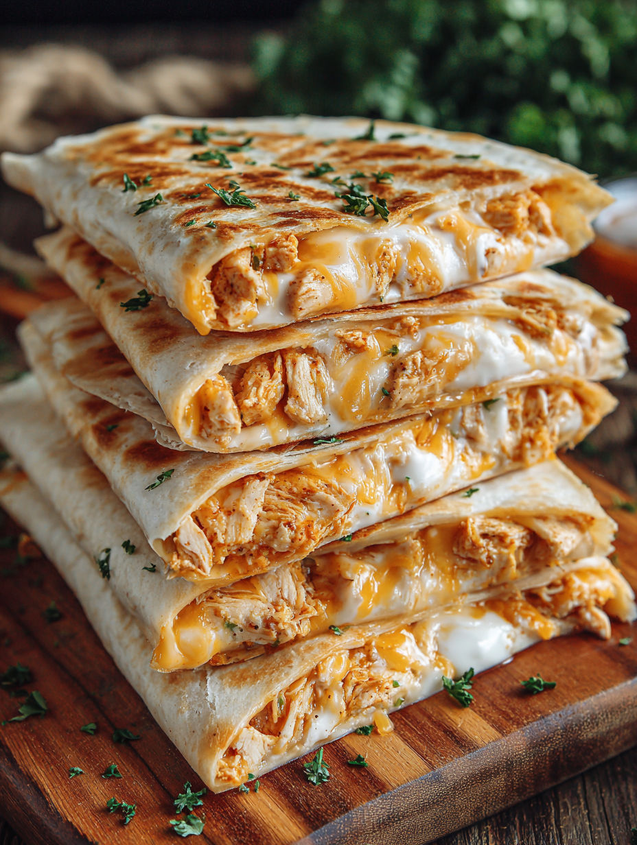 A stack of chicken quesadillas.