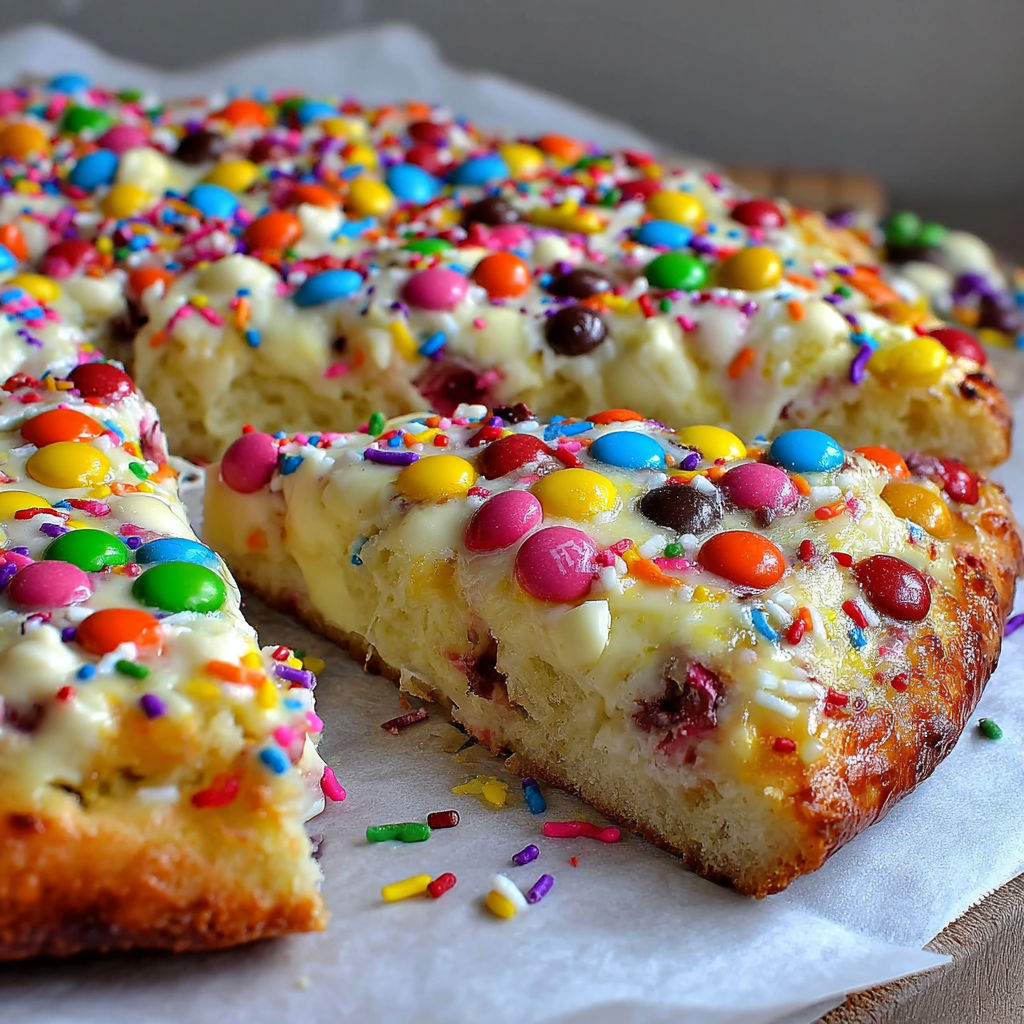 A slice of white chocolate brownie pizza.