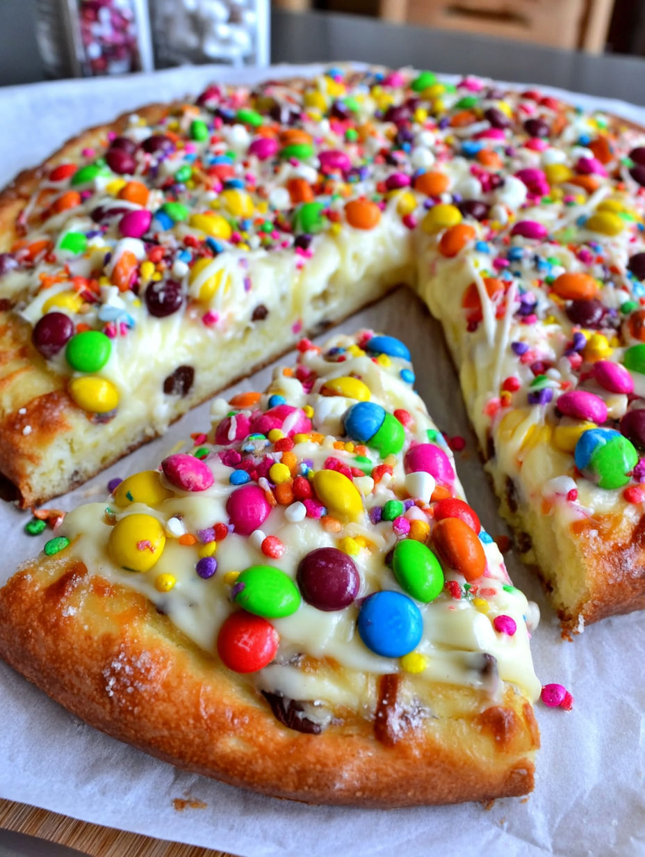 A slice of white chocolate brownie pizza.