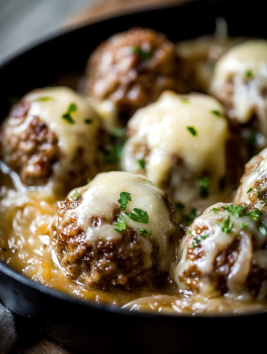 A bowl of cheesy meatballs.