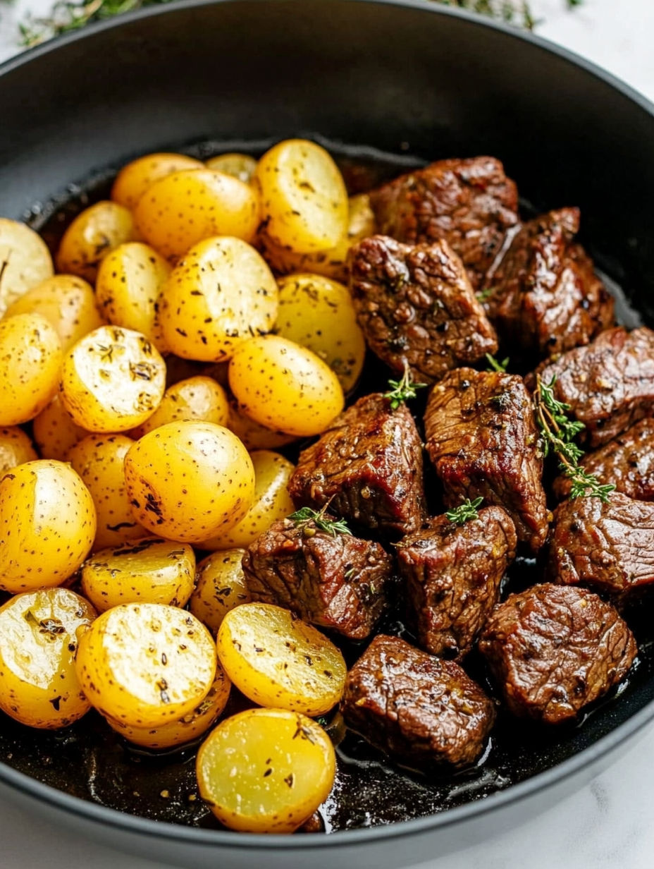 A plate of food with potatoes and meat.