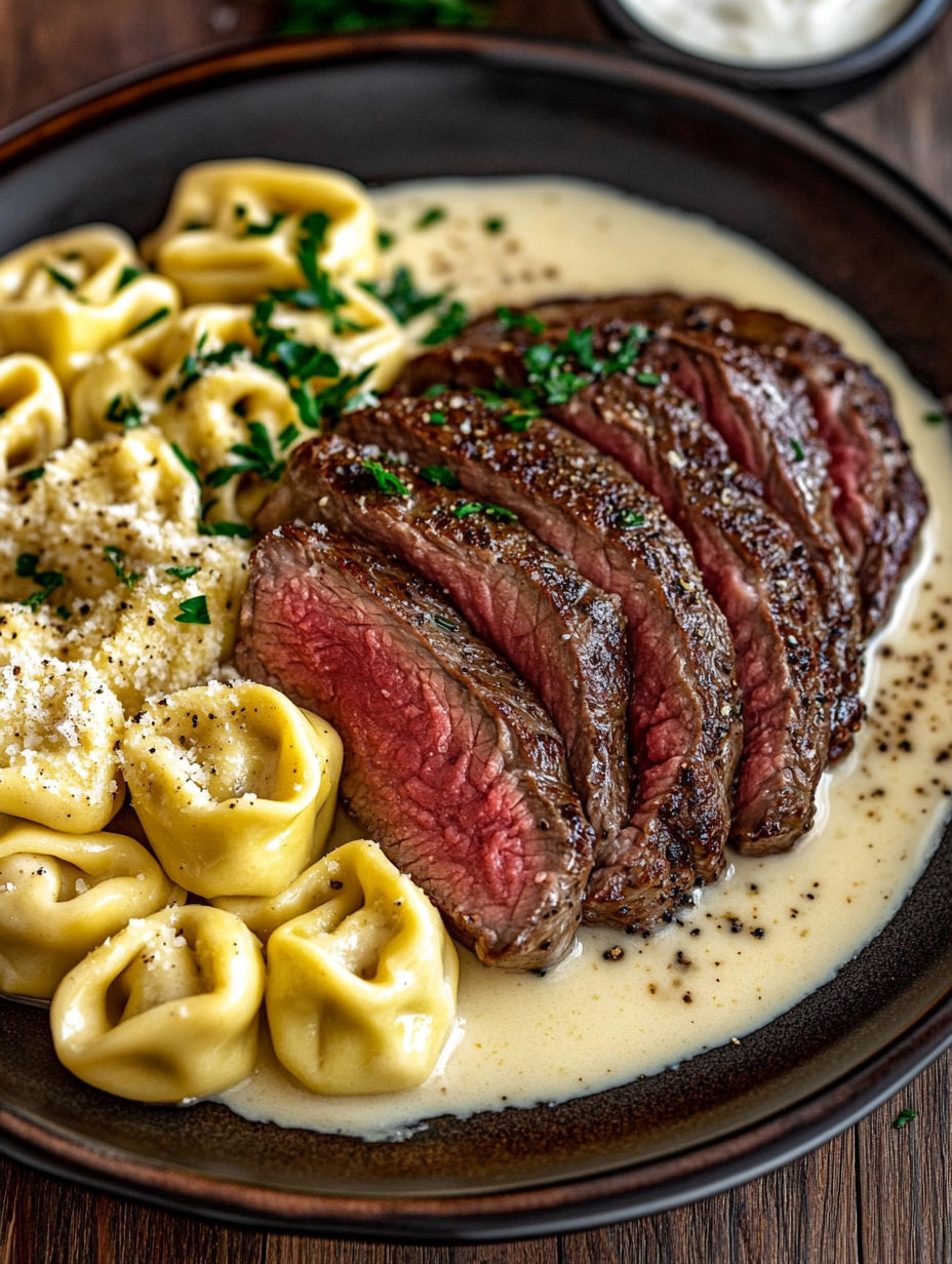 A plate of food with meat and pasta.