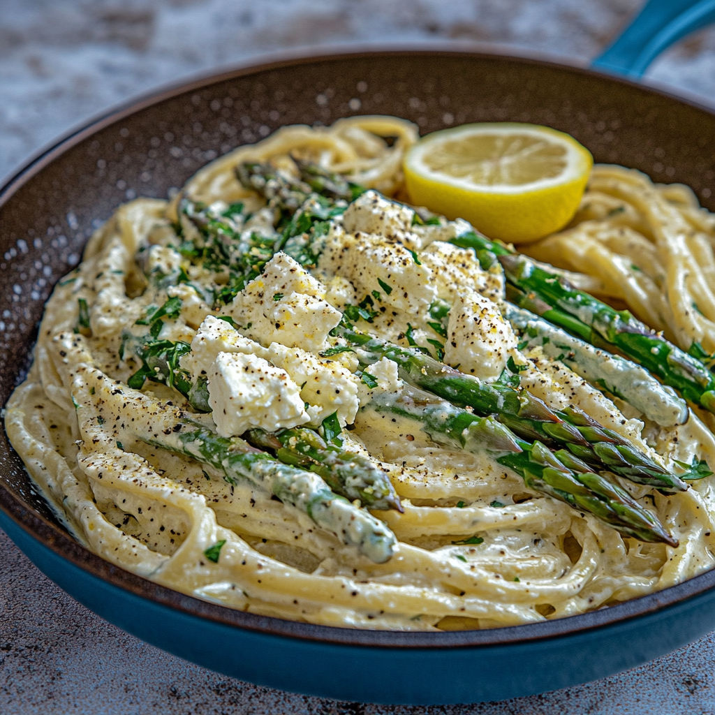 A bowl of creamy lemon feta pasta.