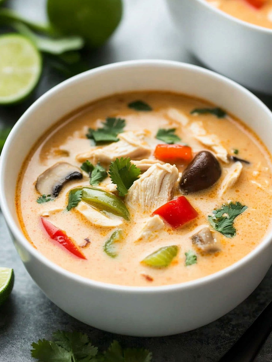 A bowl of soup with vegetables and chicken.