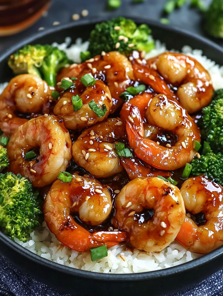 A bowl of shrimp and broccoli.
